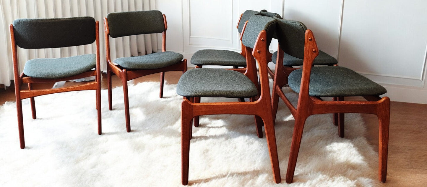 6 RESTORED REUPHOLSTERED Danish MCM teak chairs by Erik Buch #49