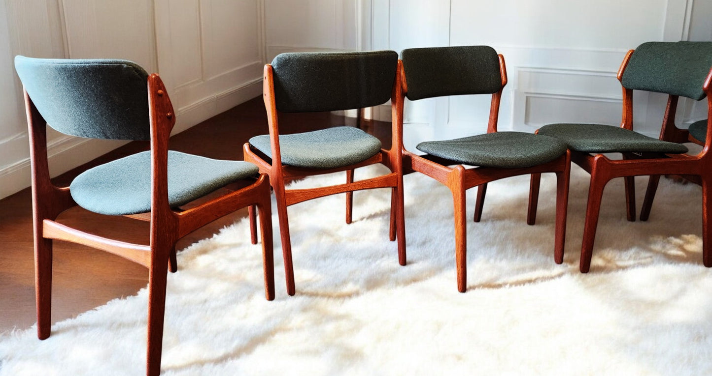 6 RESTORED REUPHOLSTERED Danish MCM teak chairs by Erik Buch #49