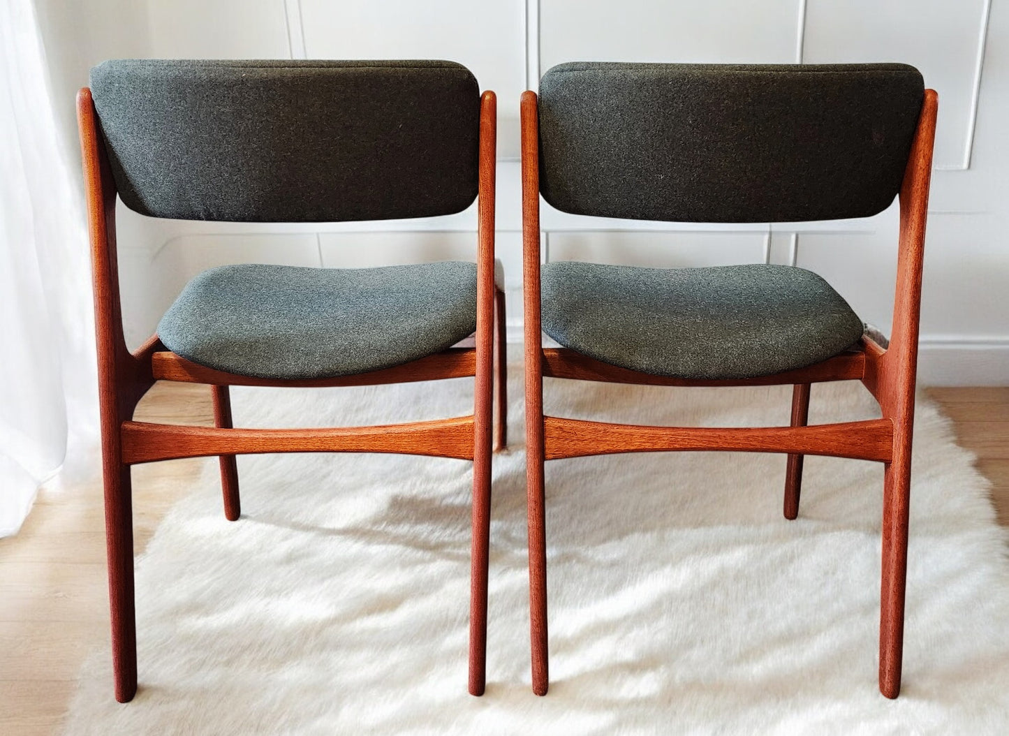 6 RESTORED REUPHOLSTERED Danish MCM teak chairs by Erik Buch #49