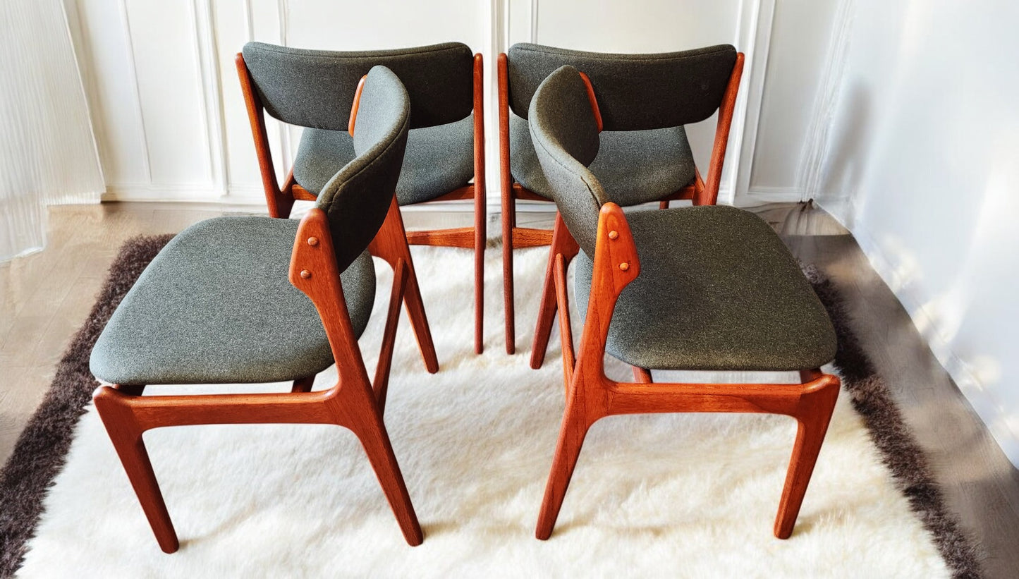 6 RESTORED REUPHOLSTERED Danish MCM teak chairs by Erik Buch #49