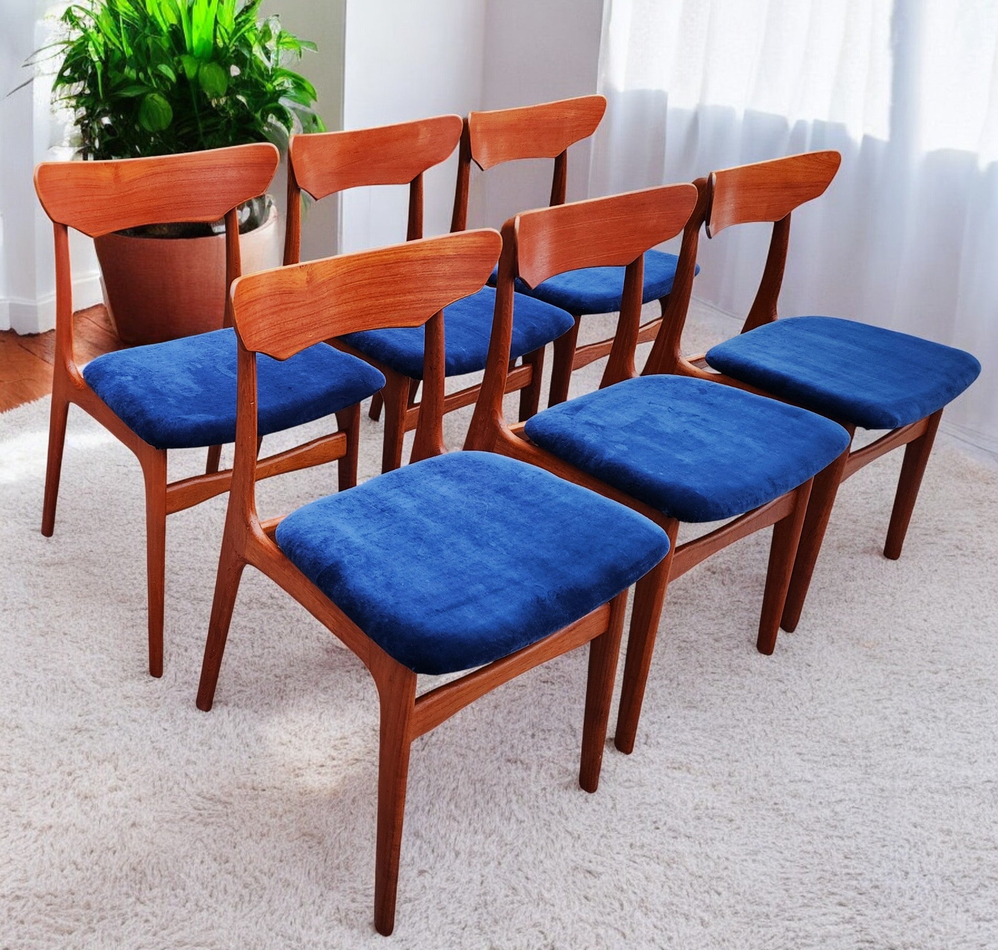 6 RESTORED REUPHOLSTERED Danish MCM Teak Chairs by Schønning 6 RESTORED REUPHOLSTERED Danish MCM Teak Chairs by Schønning