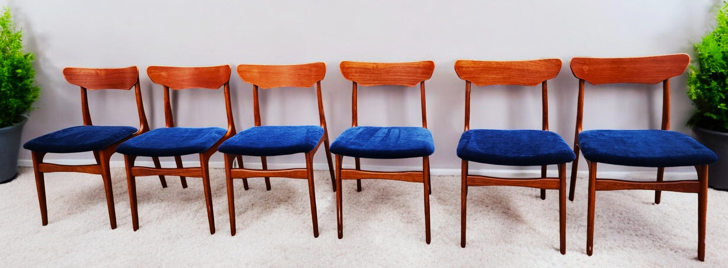 6 RESTORED REUPHOLSTERED Danish MCM Teak Chairs by Schønning & Elgaard