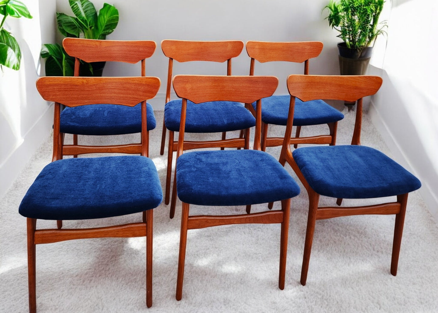6 RESTORED REUPHOLSTERED Danish MCM Teak Chairs by Schønning & Elgaard