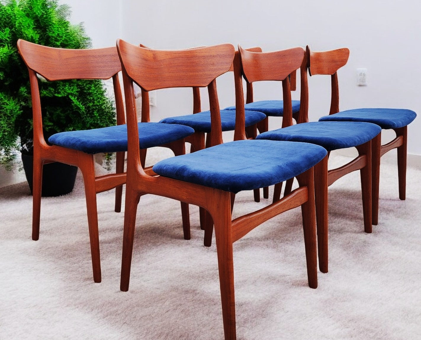 6 RESTORED REUPHOLSTERED Danish MCM Teak Chairs by Schønning & Elgaard