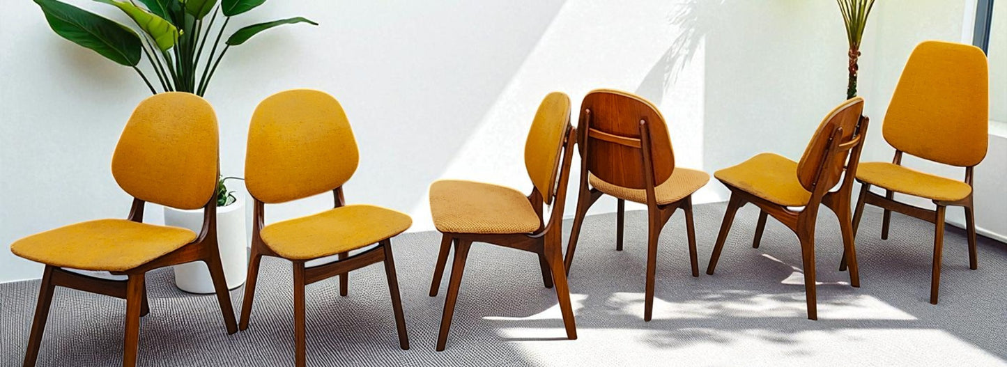6 RESTORED Danish MCM Teak Shield Back Chairs by A. H. Olsen, will be REUPHOLSTERED
