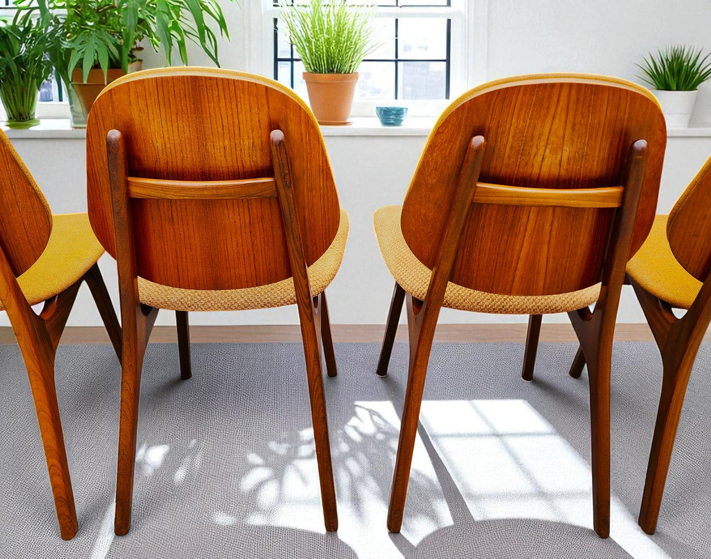 6 RESTORED Danish MCM Teak Shield Back Chairs by A. H. Olsen, will be REUPHOLSTERED