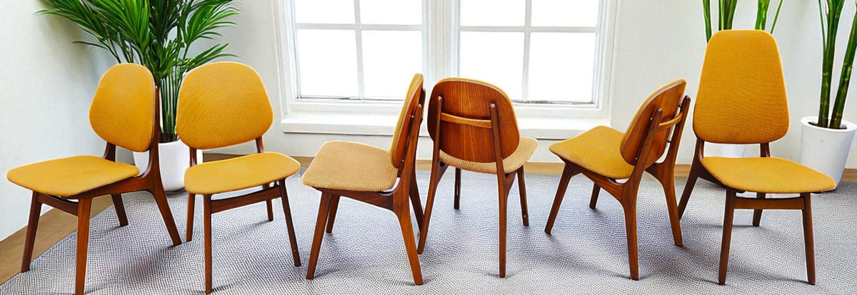 6 RESTORED Danish MCM Teak Shield Back Chairs by A. H. Olsen, will be REUPHOLSTERED