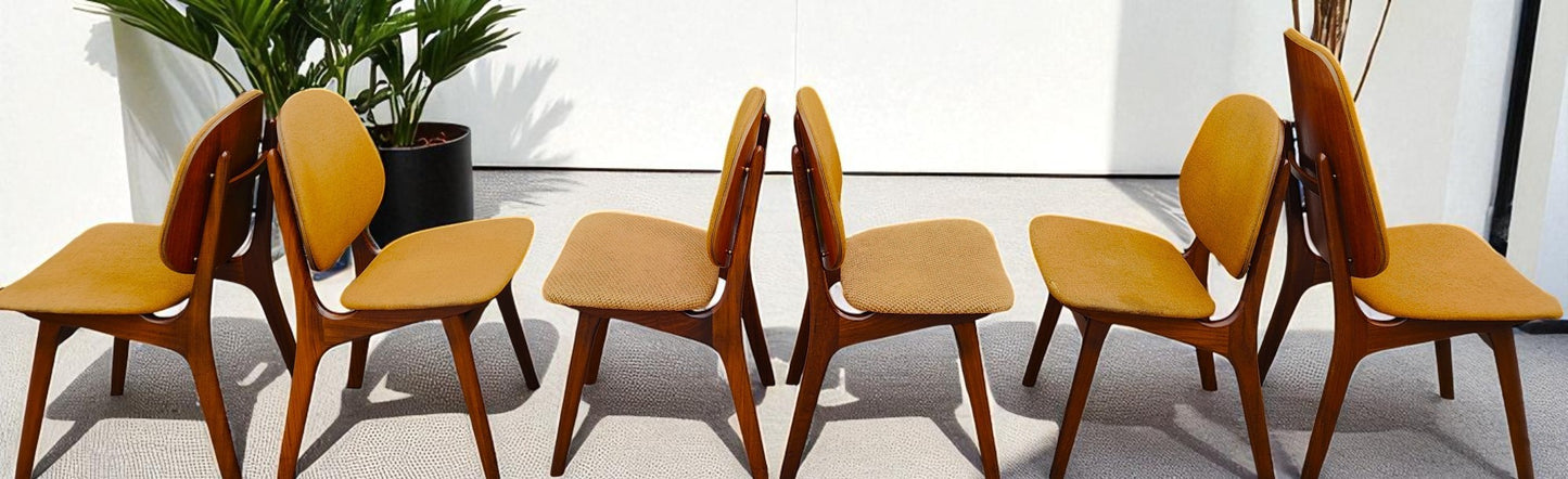 6 RESTORED Danish MCM Teak Shield Back Chairs by A. H. Olsen, will be REUPHOLSTERED