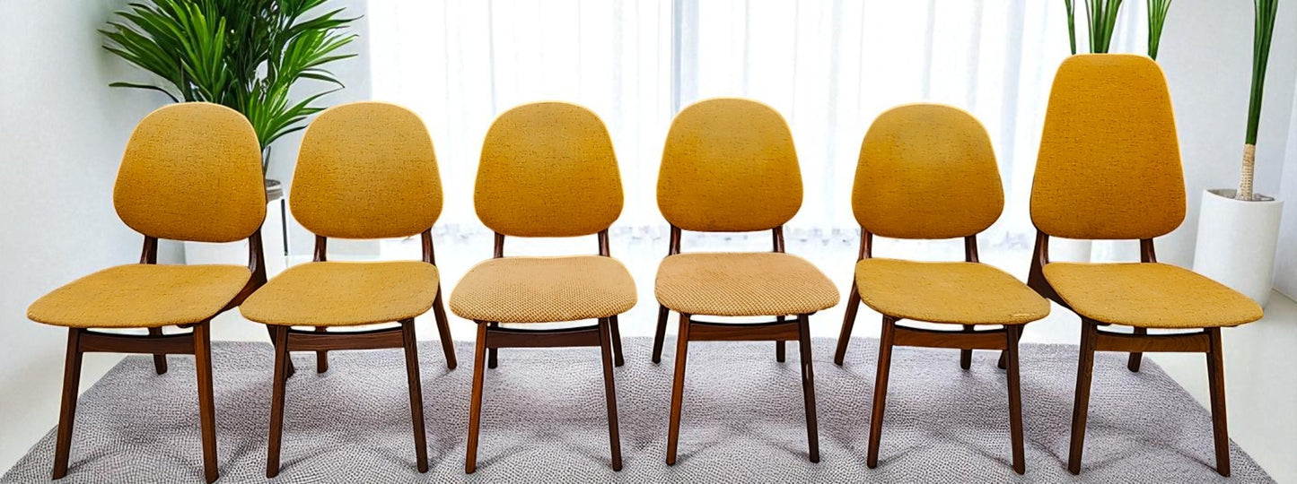 6 RESTORED Danish MCM Teak Shield Back Chairs by A. H. Olsen, will be REUPHOLSTERED
