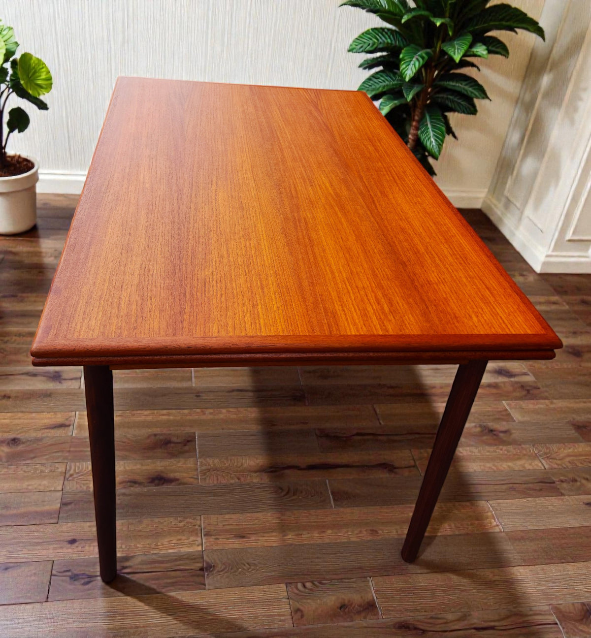 REFINISHED Danish Mid Century Modern Teak Draw Leaf Table 48