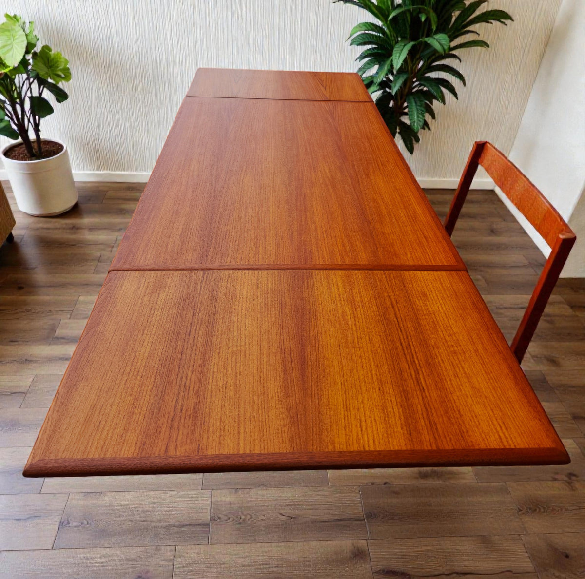 REFINISHED Danish Mid Century Modern Teak Draw Leaf Table 48
