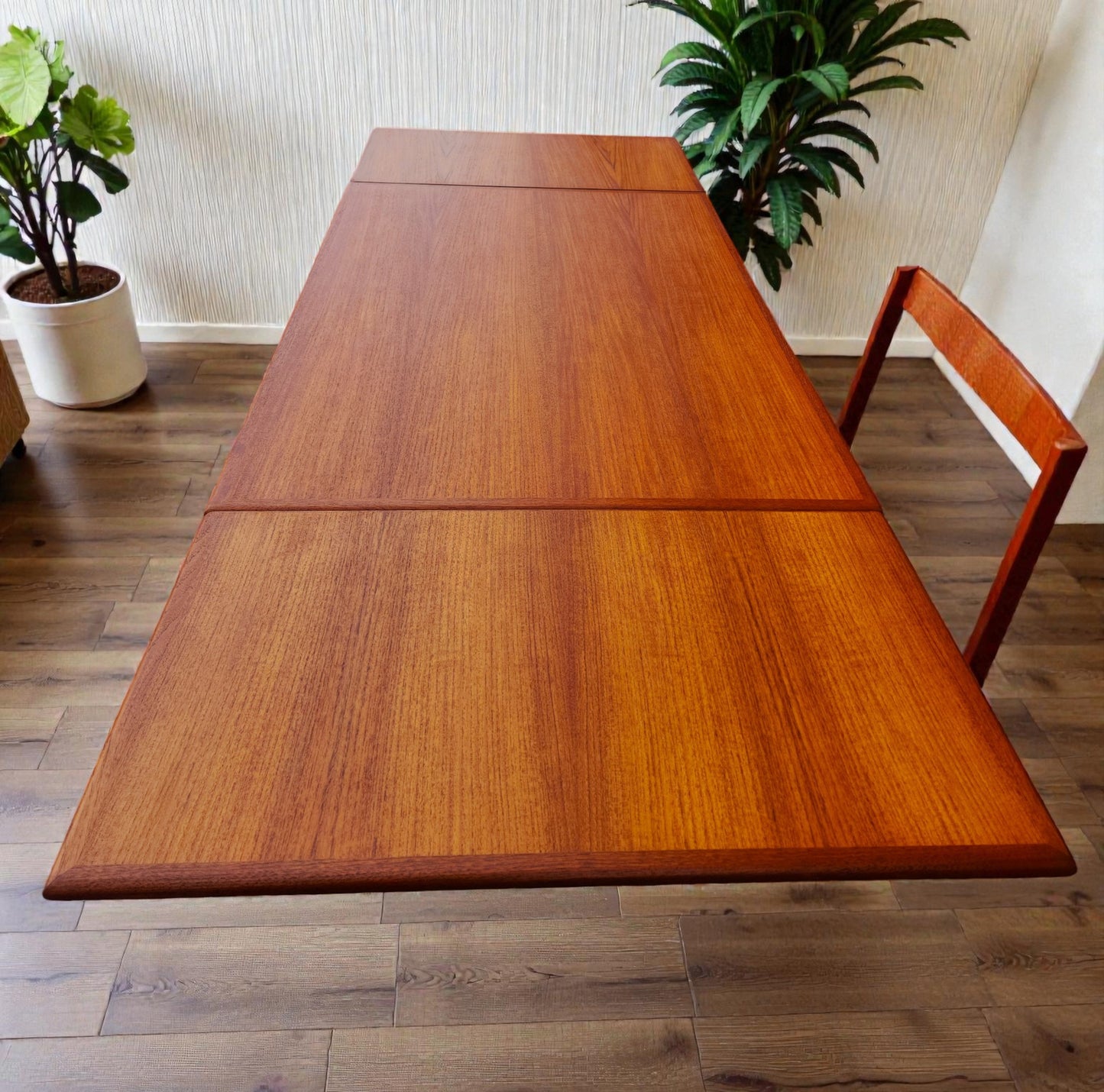 REFINISHED Danish Mid Century Modern Teak Draw Leaf Table 48"-85"