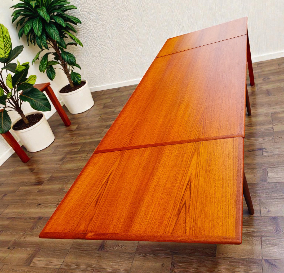 REFINISHED Danish Mid Century Modern Teak Draw Leaf Table 48