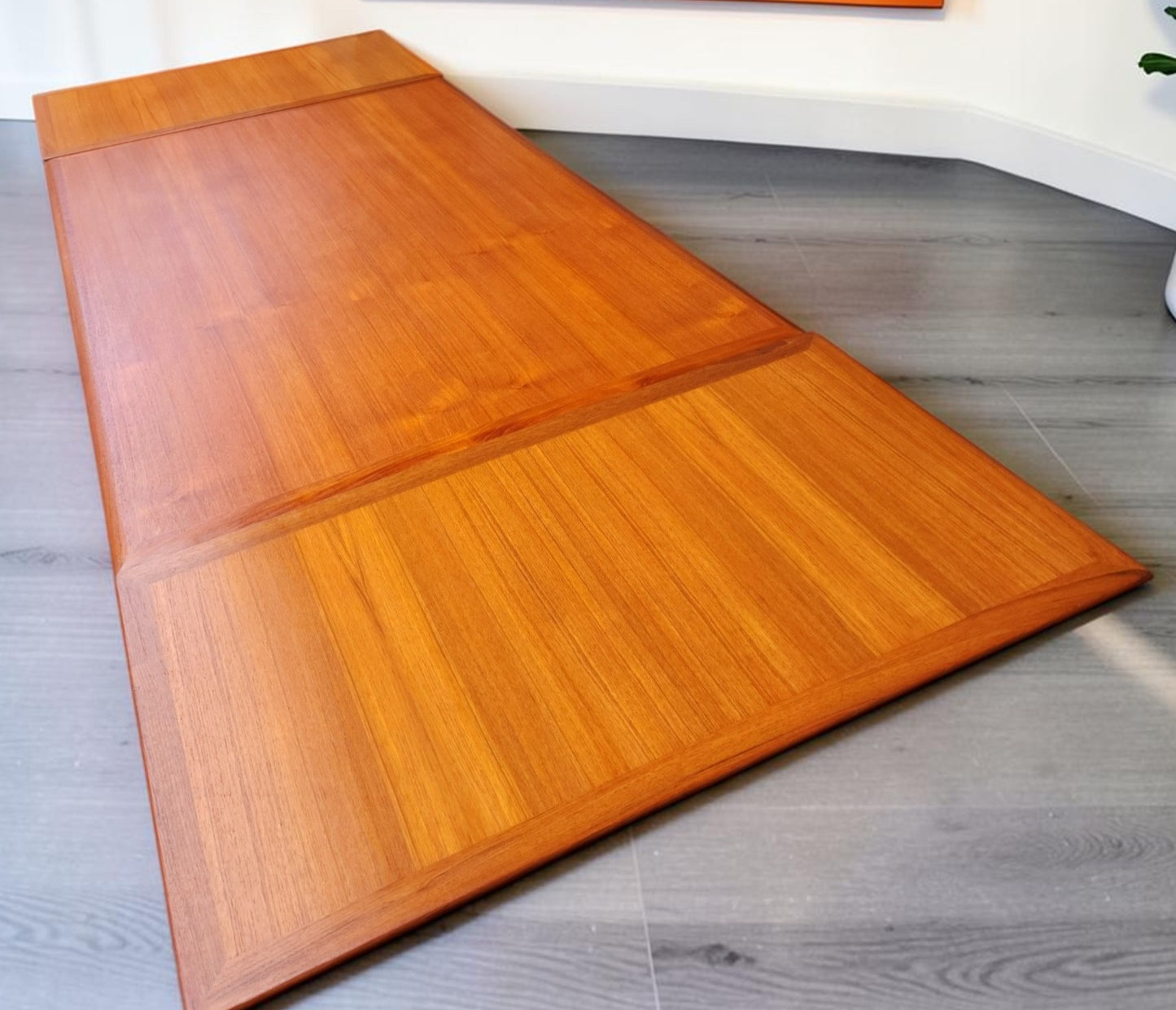 REFINISHED Danish Mid Century Modern Teak Draw Leaf Table 53.5" - 91.5"