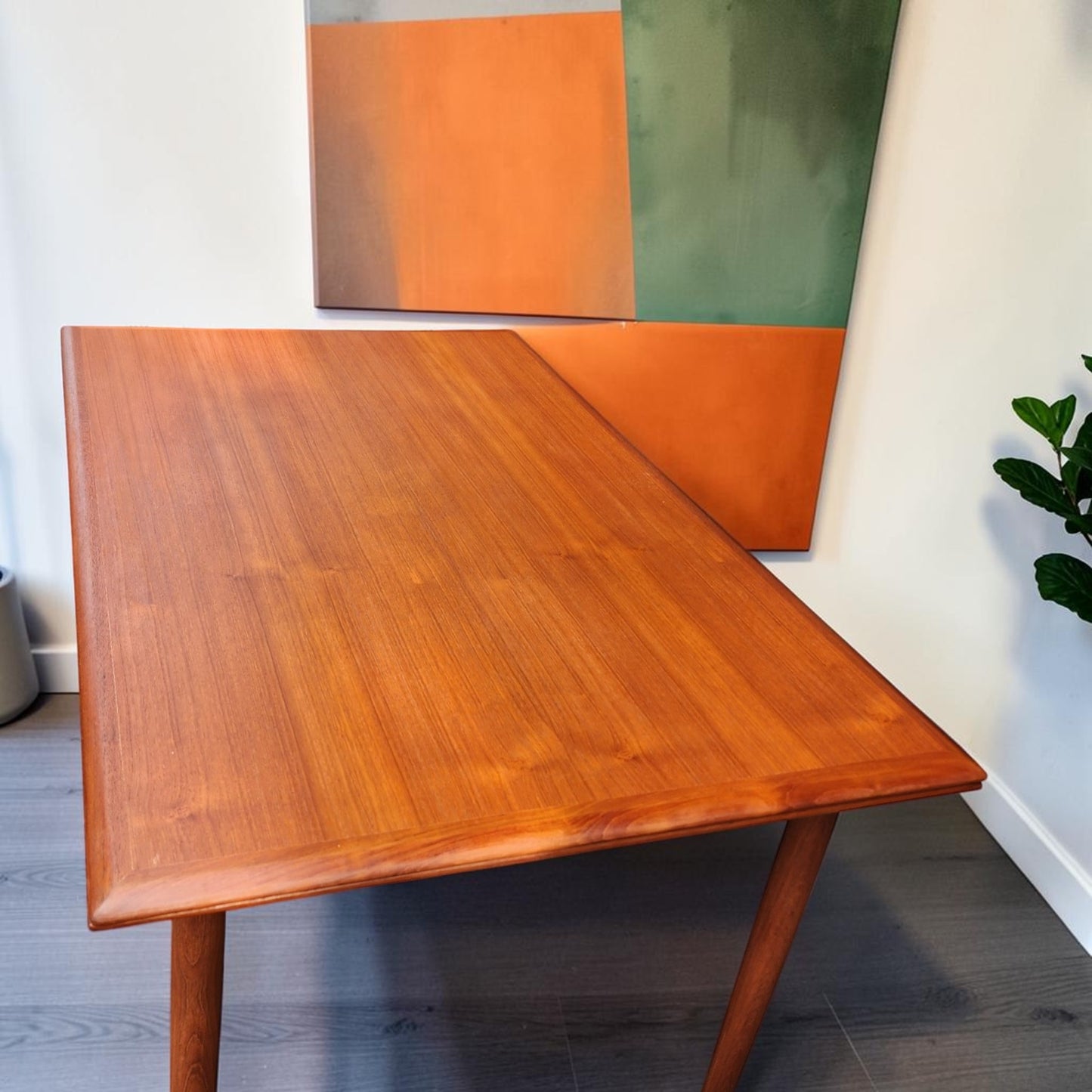 REFINISHED Danish Mid Century Modern Teak Draw Leaf Table 53.5" - 91.5"