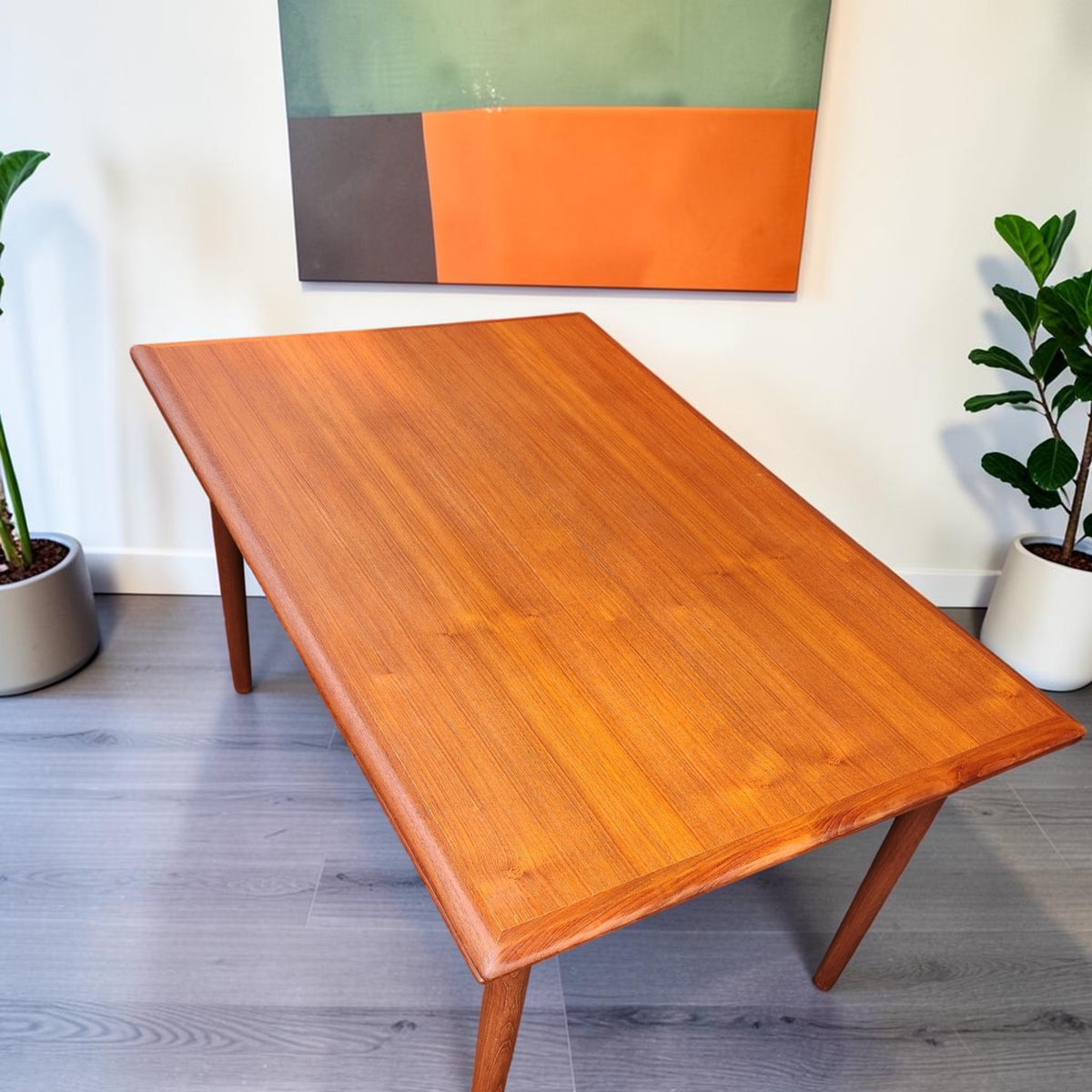 REFINISHED Danish Mid Century Modern Teak Draw Leaf Table 53.5