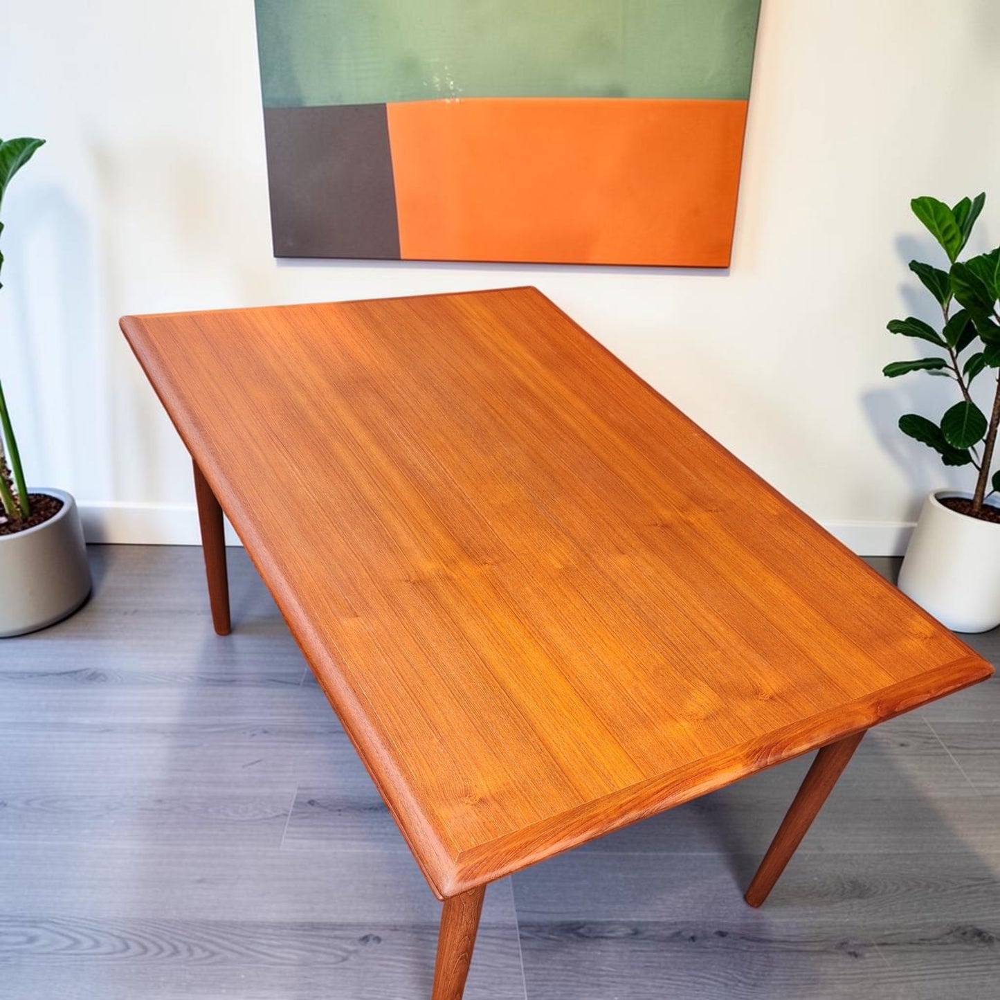 REFINISHED Danish Mid Century Modern Teak Draw Leaf Table 53.5" - 91.5"