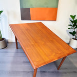 REFINISHED Danish Mid Century Modern Teak Draw Leaf Table 53.5