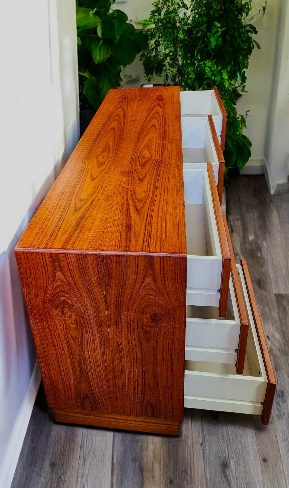 REFINISHED Danish MCM Floating Teak Bed  Queen & Dresser by Komfort