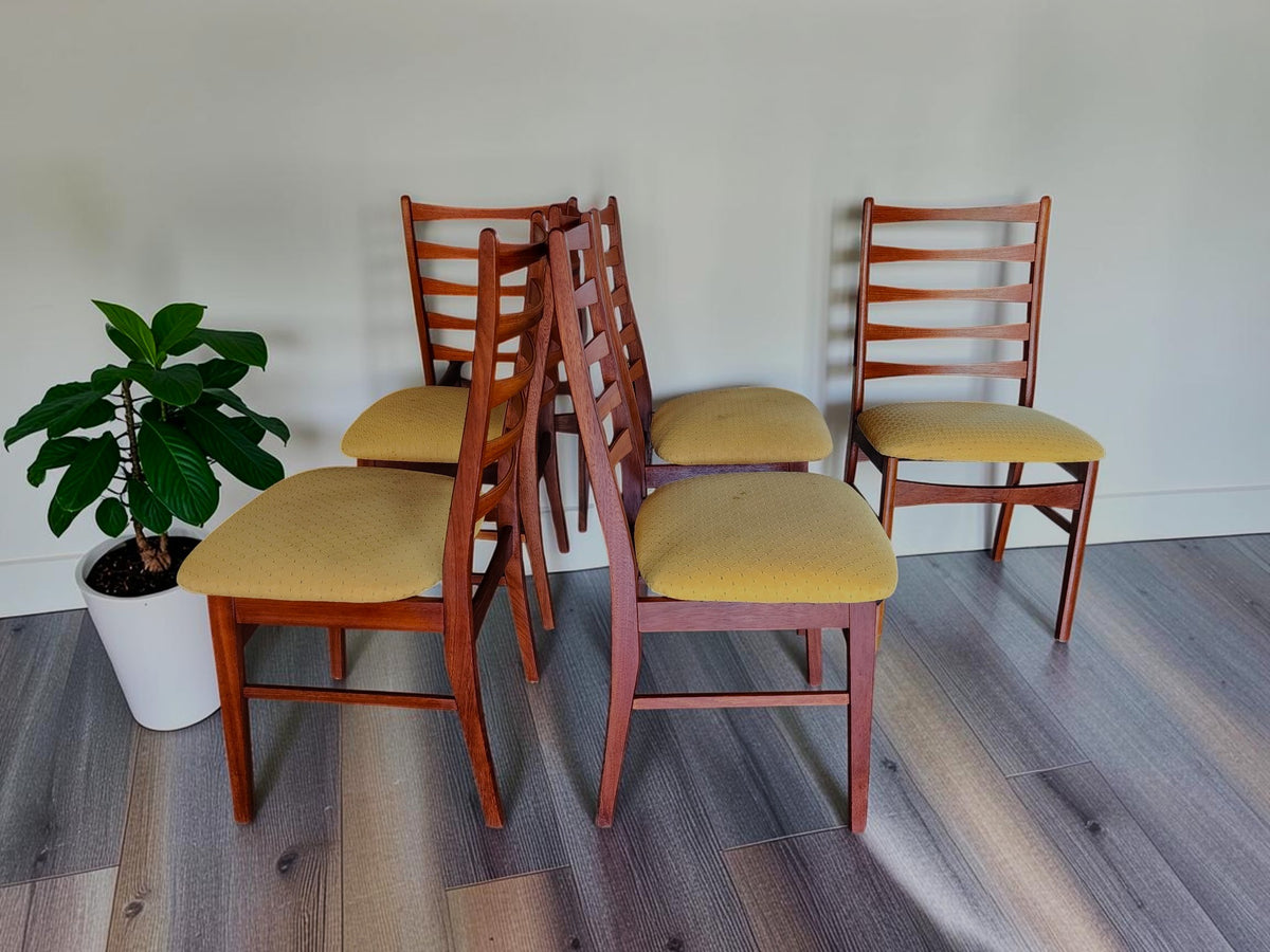 6 REFINISHED Danish MCM Teak Ladder-Back Chairs will be REUPHOLSTERED
