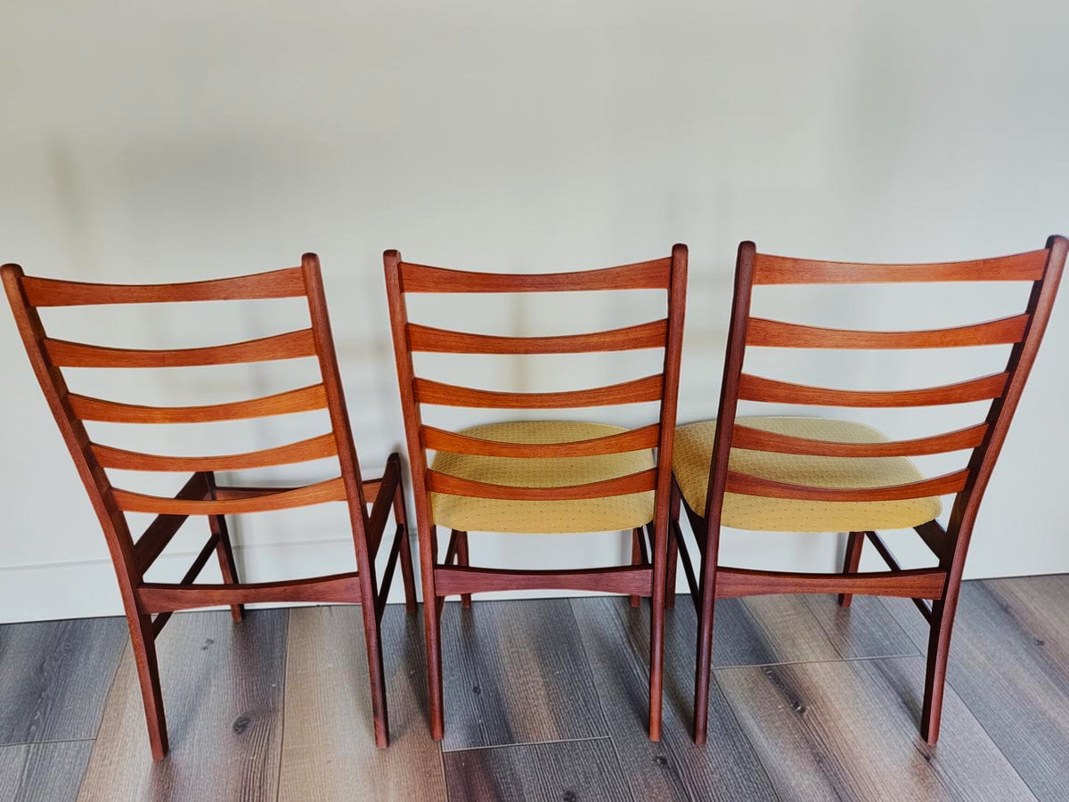 6 REFINISHED Danish MCM Teak Ladder-Back Chairs will be REUPHOLSTERED