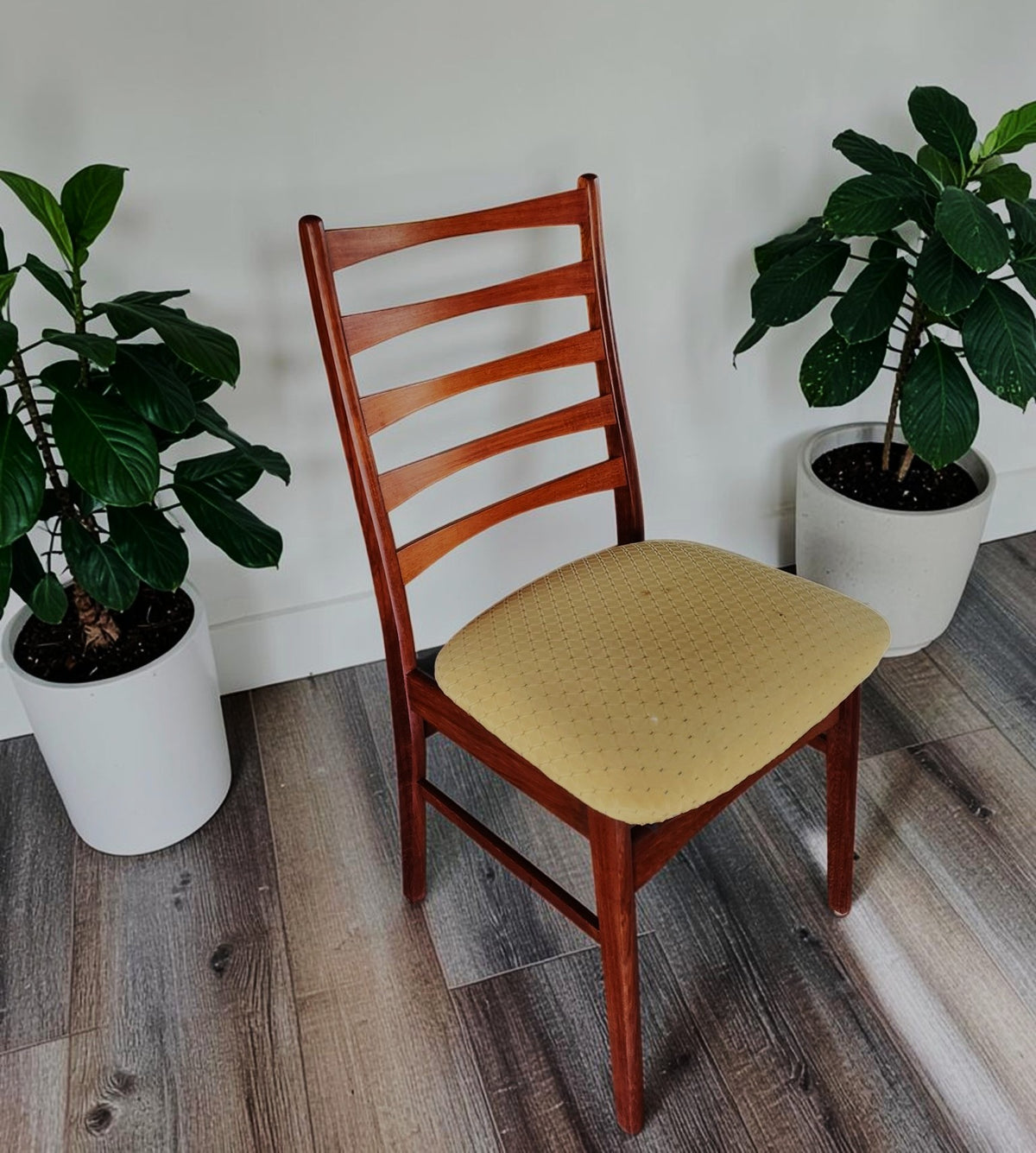 6 REFINISHED Danish MCM Teak Ladder-Back Chairs will be REUPHOLSTERED