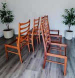 6 REFINISHED Danish MCM Teak Ladder-Back Chairs will be REUPHOLSTERED 8