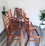 6 REFINISHED Danish MCM Teak Ladder-Back Chairs will be REUPHOLSTERED 10