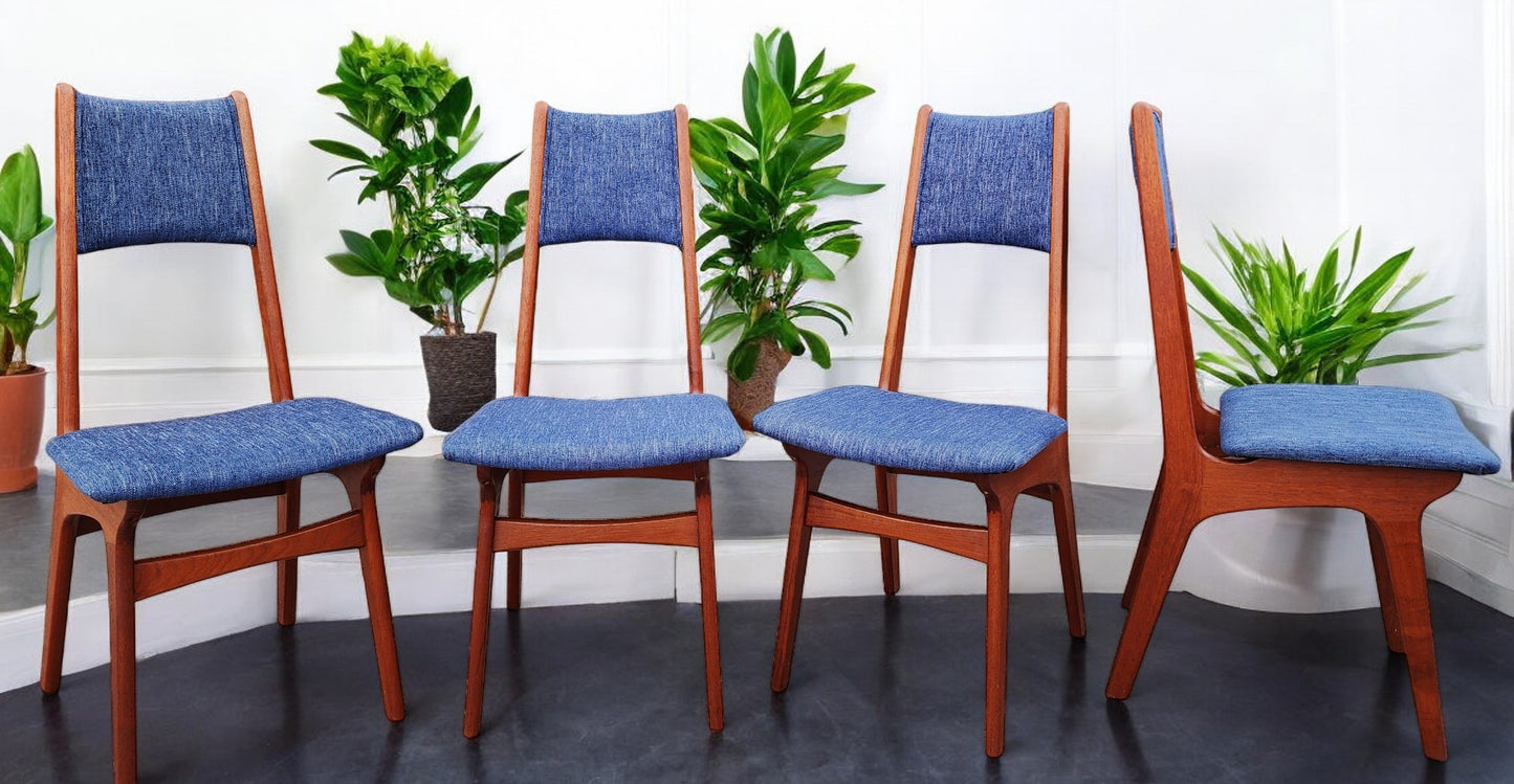 4 REFINISHED REUPHOLSTERED Danish Mid Century Modern Teak Chairs by Korup Stolefabrik