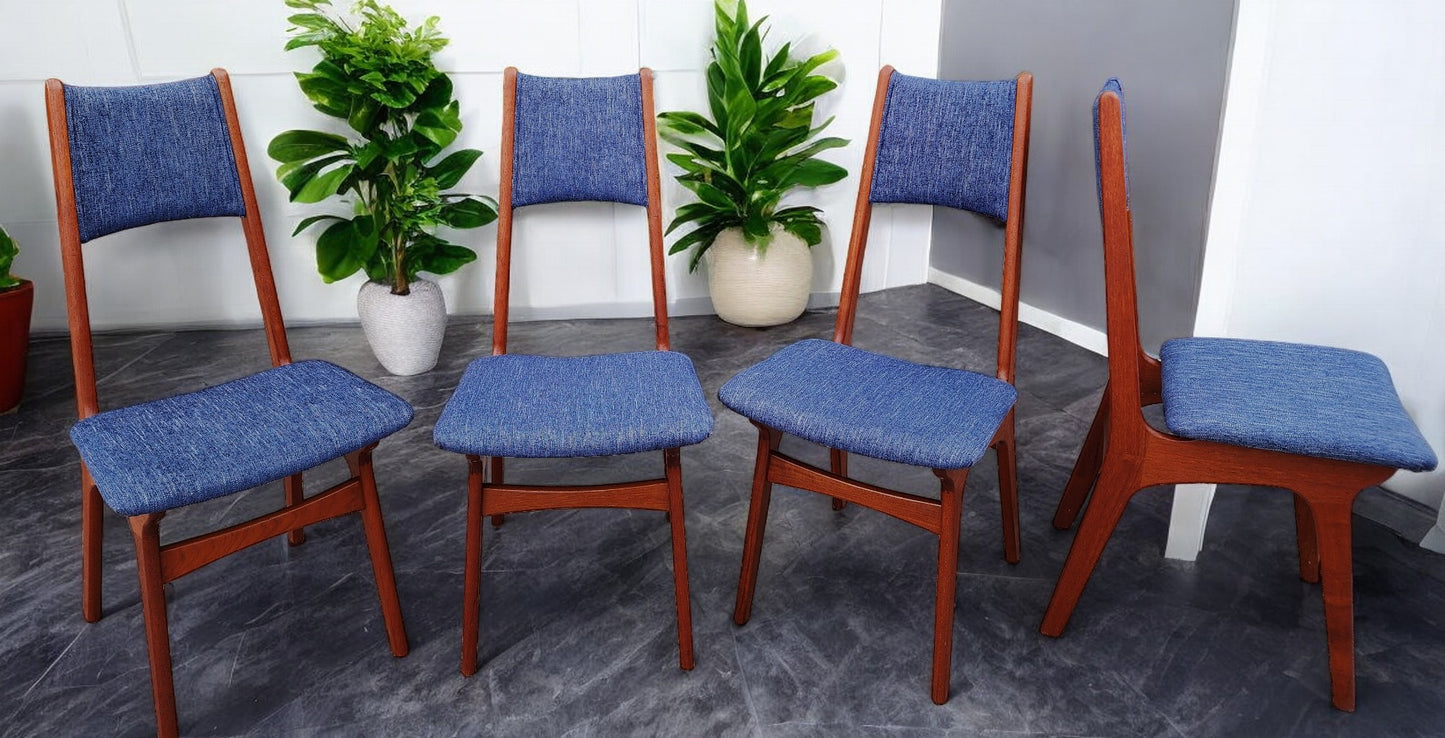 4 REFINISHED REUPHOLSTERED Danish Mid Century Modern Teak Chairs by Korup Stolefabrik