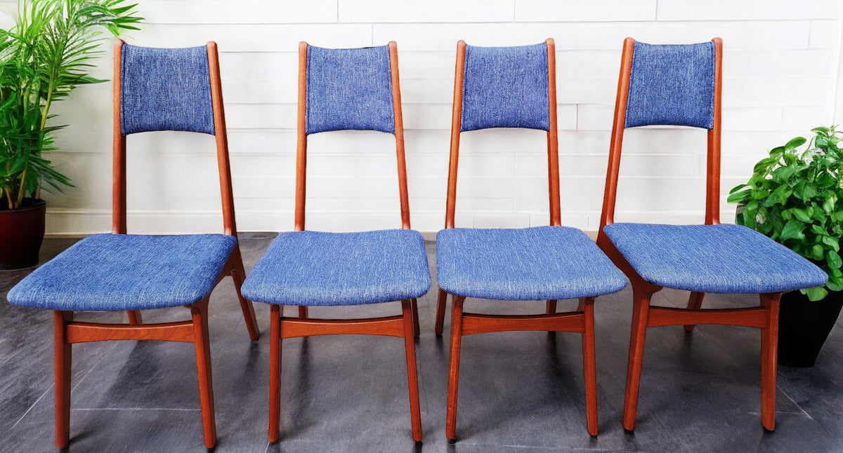 4 REFINISHED REUPHOLSTERED Danish Mid Century Modern Teak Chairs by Korup Stolefabrik