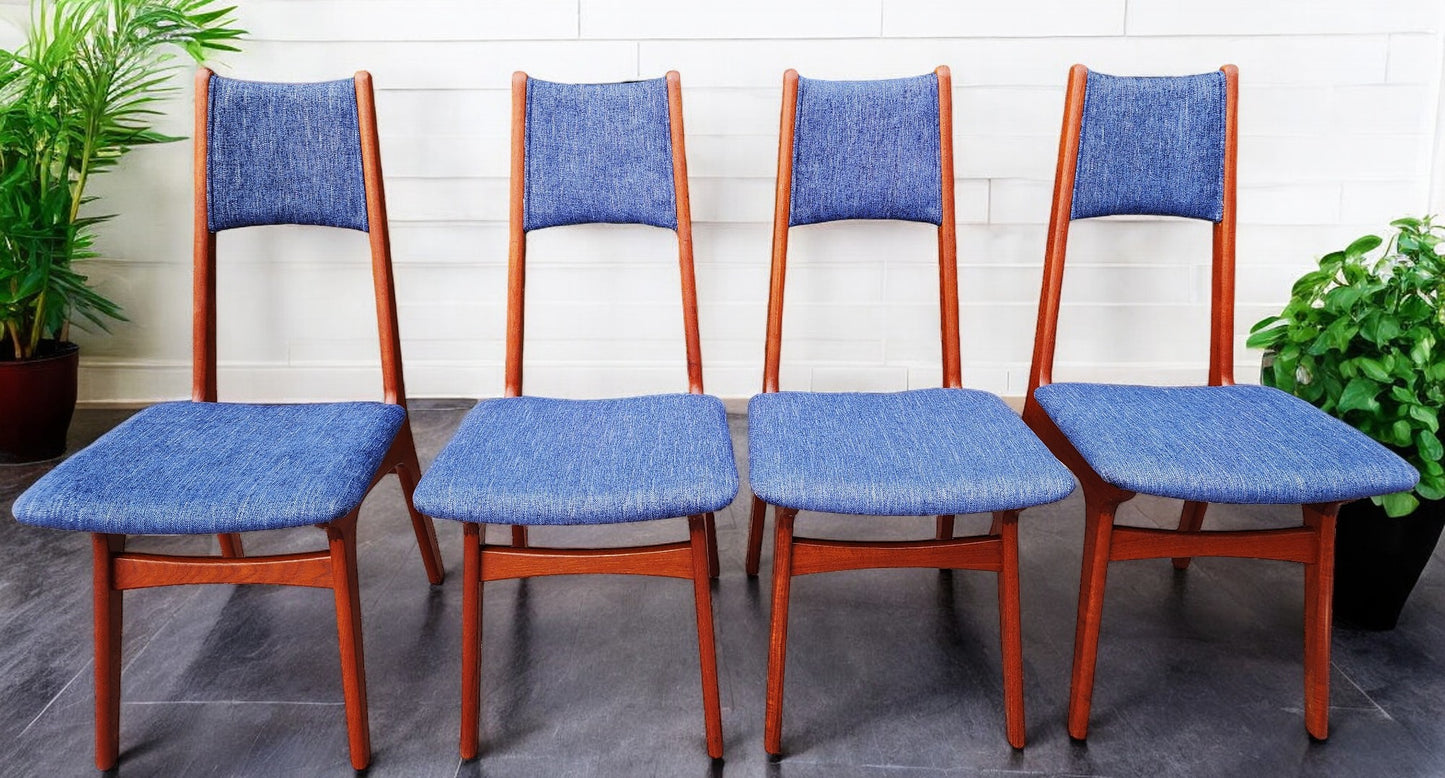 4 REFINISHED REUPHOLSTERED Danish Mid Century Modern Teak Chairs by Korup Stolefabrik