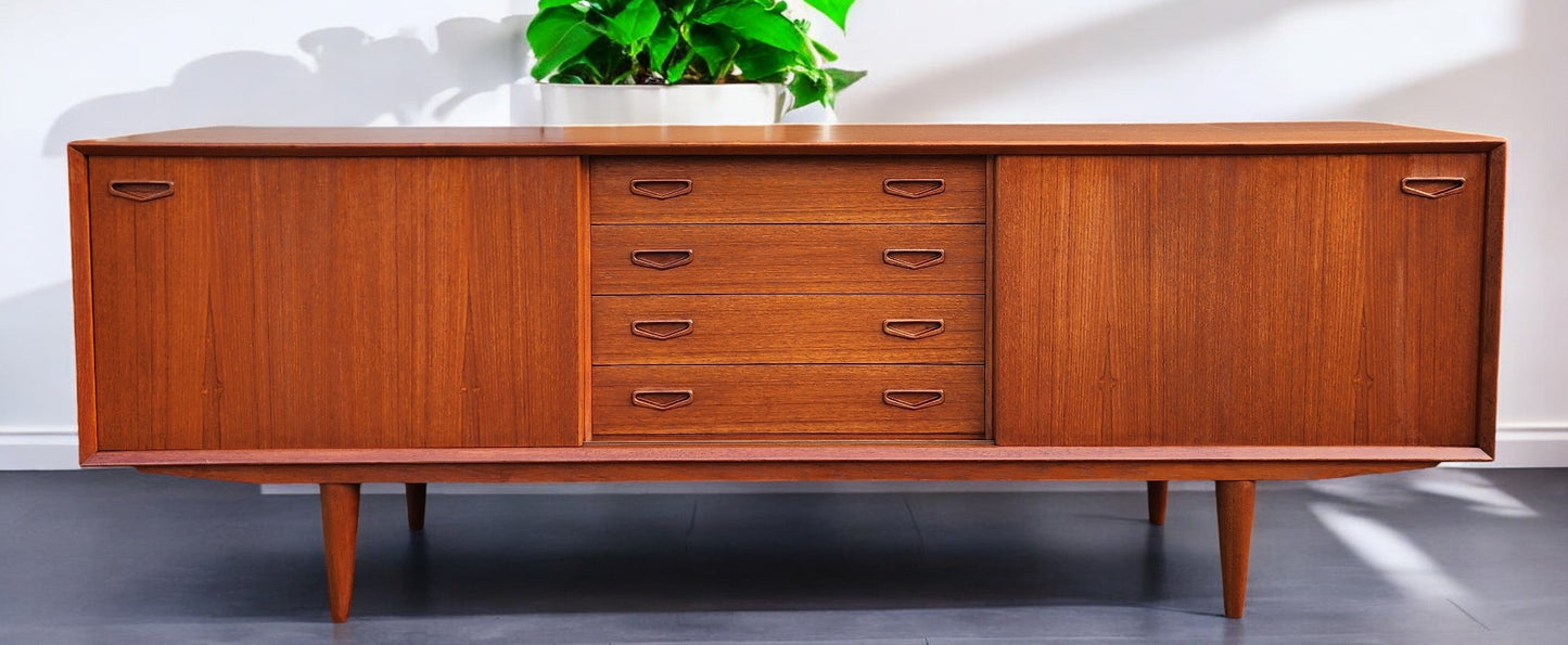 REFINISHED Danish Mid Century Modern Teak Sideboard by Clausen & Son w Finished Back  82"