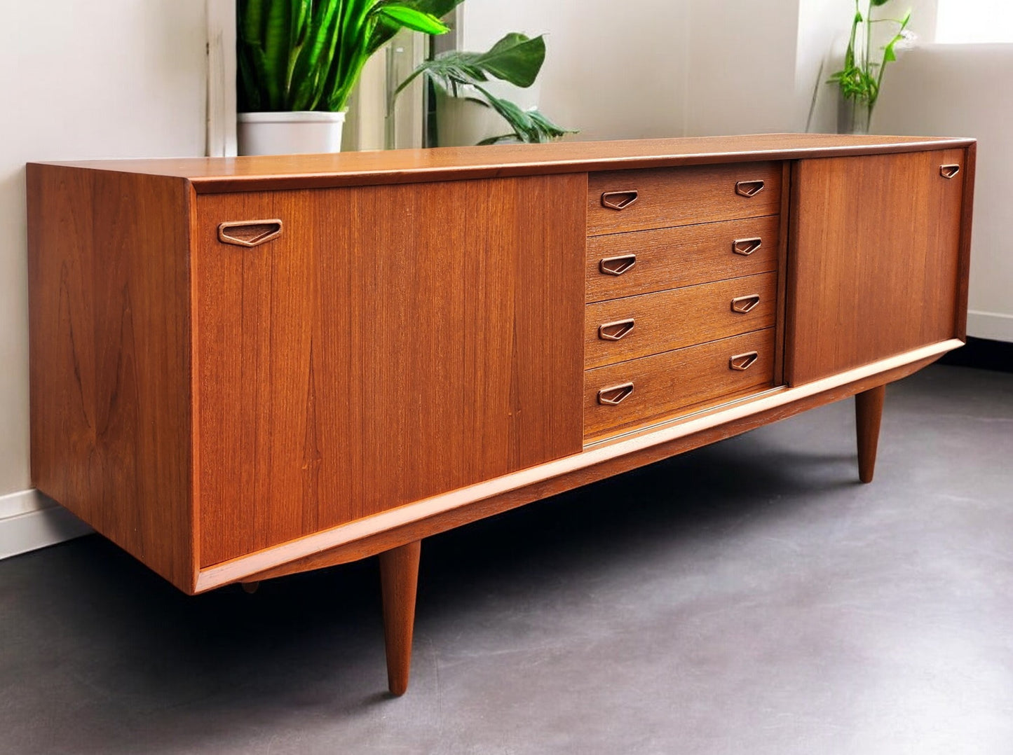 REFINISHED Danish Mid Century Modern Teak Sideboard by Clausen & Son w Finished Back  82"