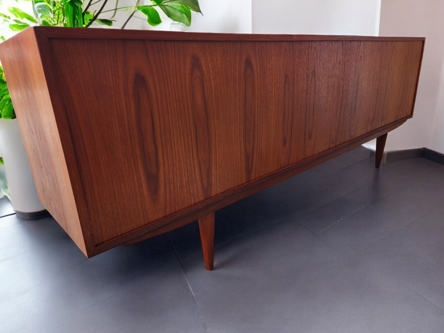 REFINISHED Danish Mid Century Modern Teak Sideboard by Clausen & Son w Finished Back  82"