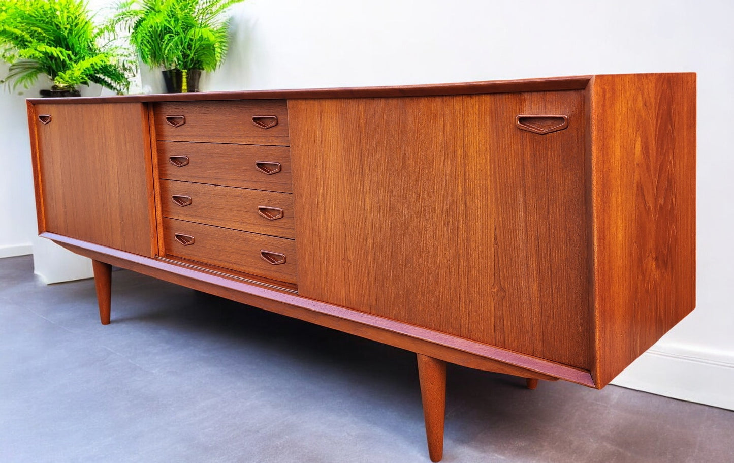 REFINISHED Danish Mid Century Modern Teak Sideboard by Clausen & Son w Finished Back  82"