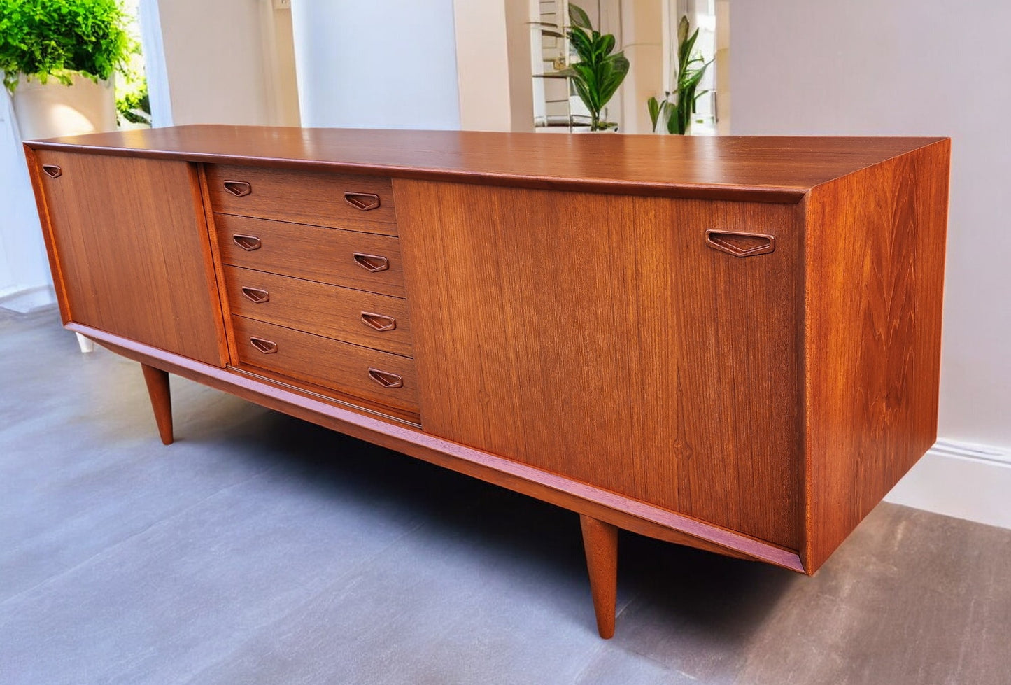 REFINISHED Danish Mid Century Modern Teak Sideboard by Clausen & Son w Finished Back  82"