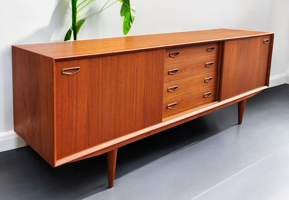 REFINISHED Danish Mid Century Modern Teak Sideboard by Clausen & Son w Finished Back  82