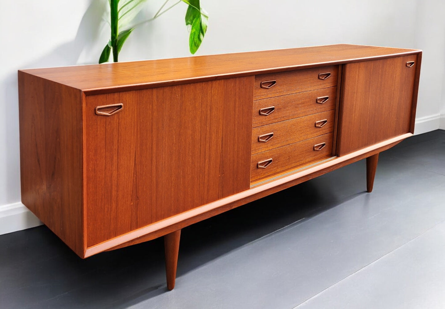 REFINISHED Danish Mid Century Modern Teak Sideboard by Clausen & Son w Finished Back  82"