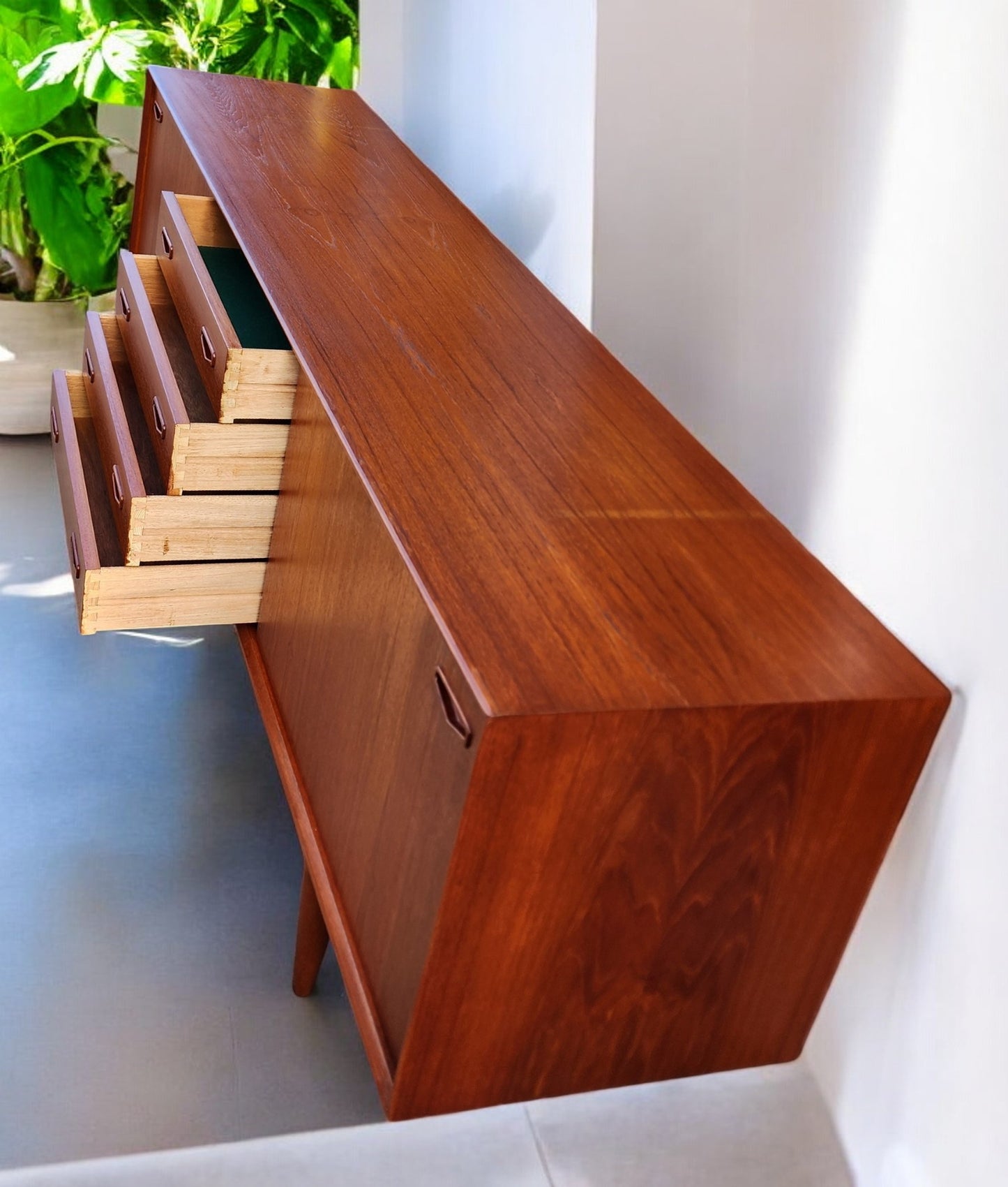 REFINISHED Danish Mid Century Modern Teak Sideboard by Clausen & Son w Finished Back  82"