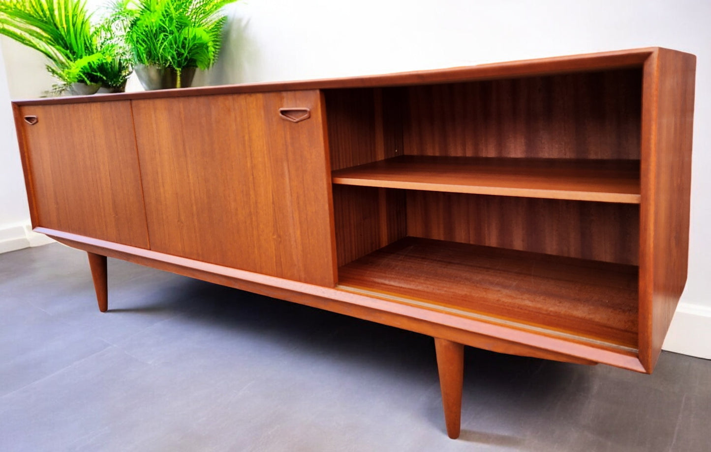 REFINISHED Danish Mid Century Modern Teak Sideboard by Clausen & Son w Finished Back  82"