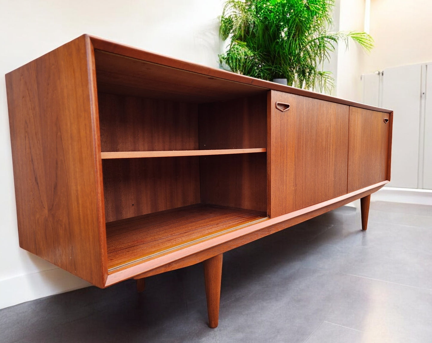 REFINISHED Danish Mid Century Modern Teak Sideboard by Clausen & Son w Finished Back  82"