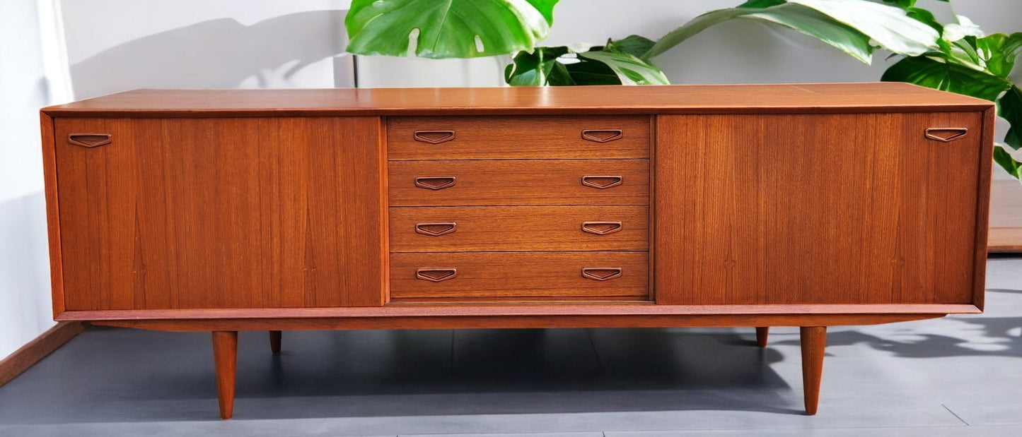 REFINISHED Danish Mid Century Modern Teak Sideboard by Clausen & Son w Finished Back  82"
