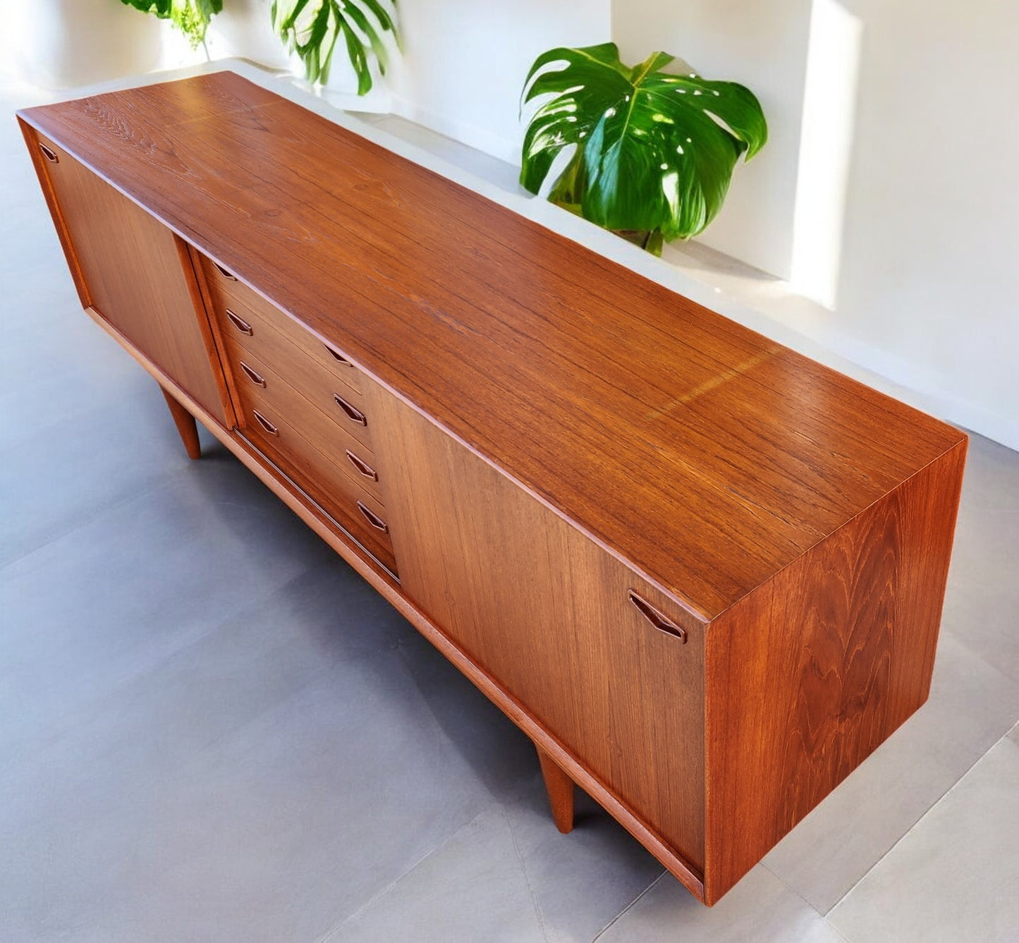 REFINISHED Danish Mid Century Modern Teak Sideboard by Clausen & Son w Finished Back  82"