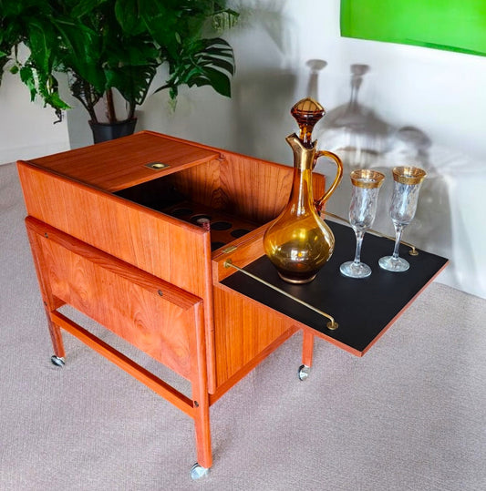 REFINISHED Danish Mid Century Modern Teak Folding Bar Cabinet by A.Hansen