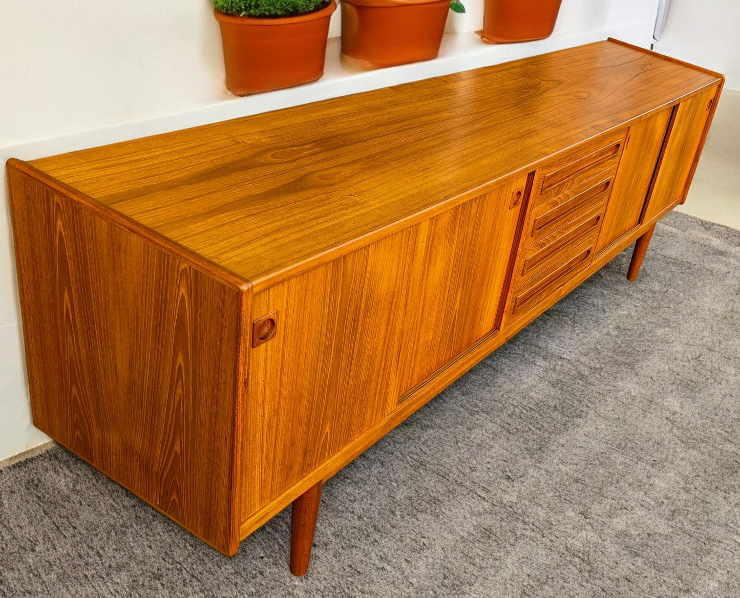 Danish Mid Century Modern Teak Sideboard by Johannes Andersen 94"