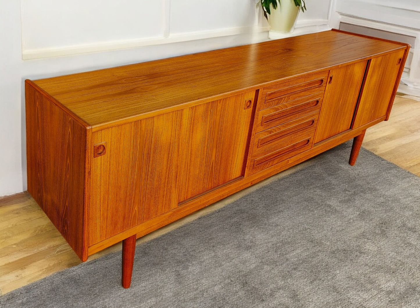 Danish Mid Century Modern Teak Sideboard by Johannes Andersen 94"