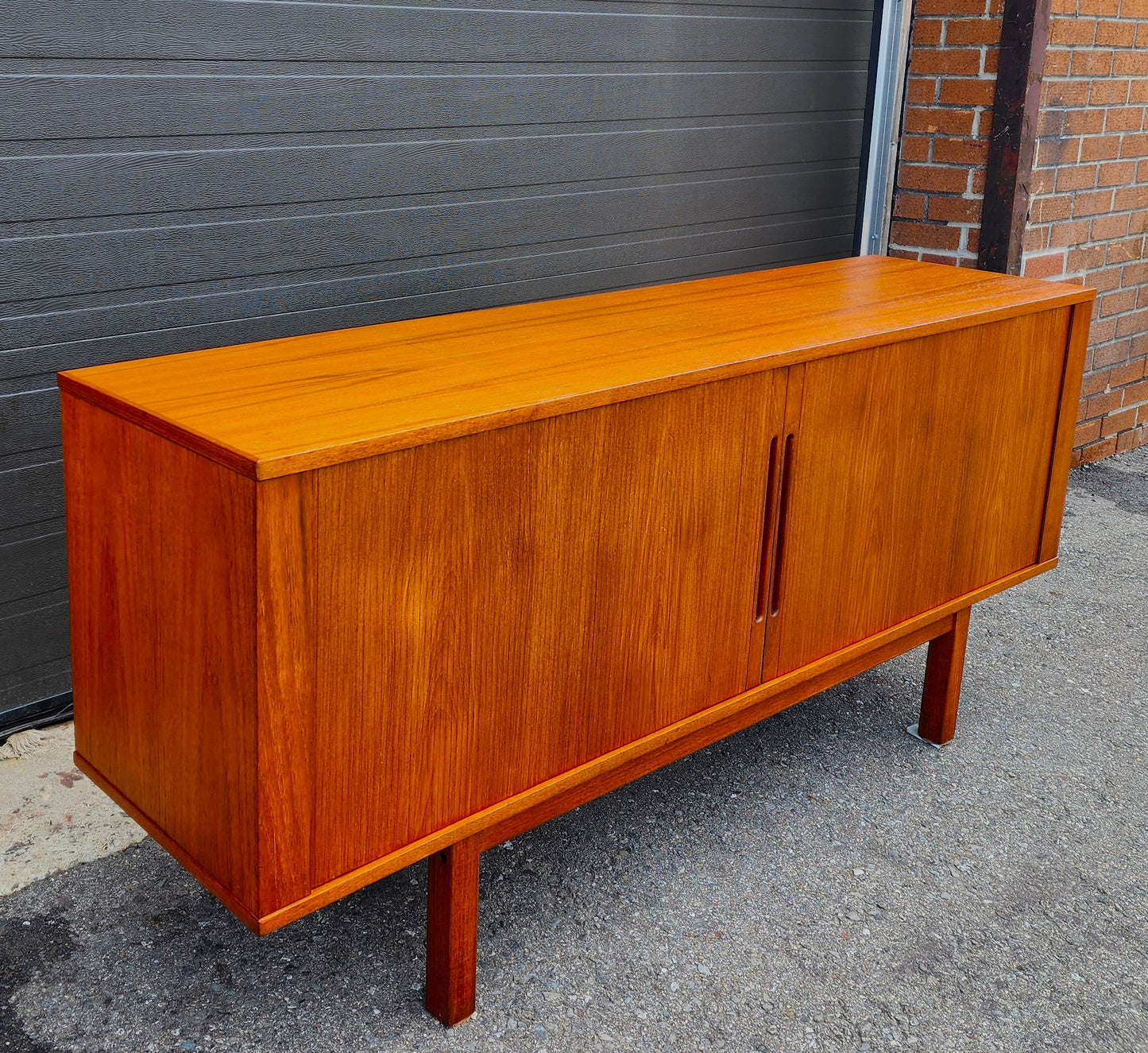 REFINISHED Danish Mid Century Modern Teak Tambour Credenza 65" by Svend Aage Larsen