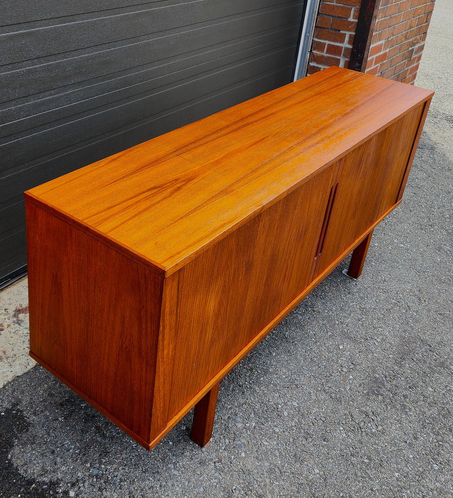 REFINISHED Danish Mid Century Modern Teak Tambour Credenza 65" by Svend Aage Larsen