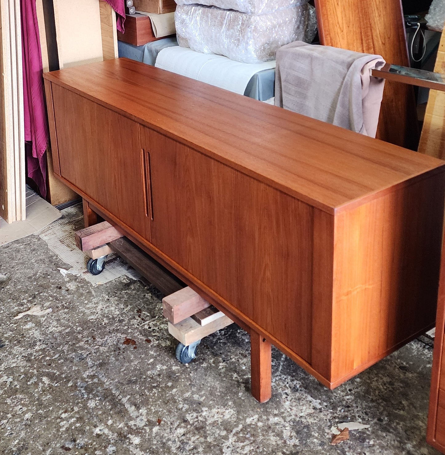 REFINISHED Danish Mid Century Modern Teak Tambour Credenza 65" by Svend Aage Larsen
